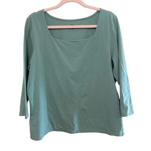 J Jill 3/4 Sleeve Supersoft Square Neck Tee Womens Size XL Blue Top